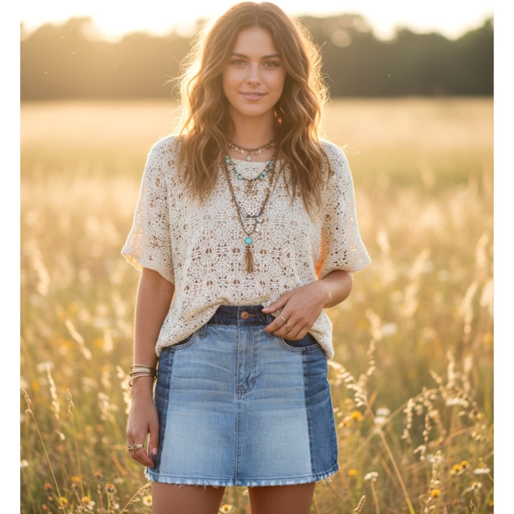 Madewell 26 Mini Skirt Blue Jean Denim Patchwork Y2K Retro Grunge Western Casual